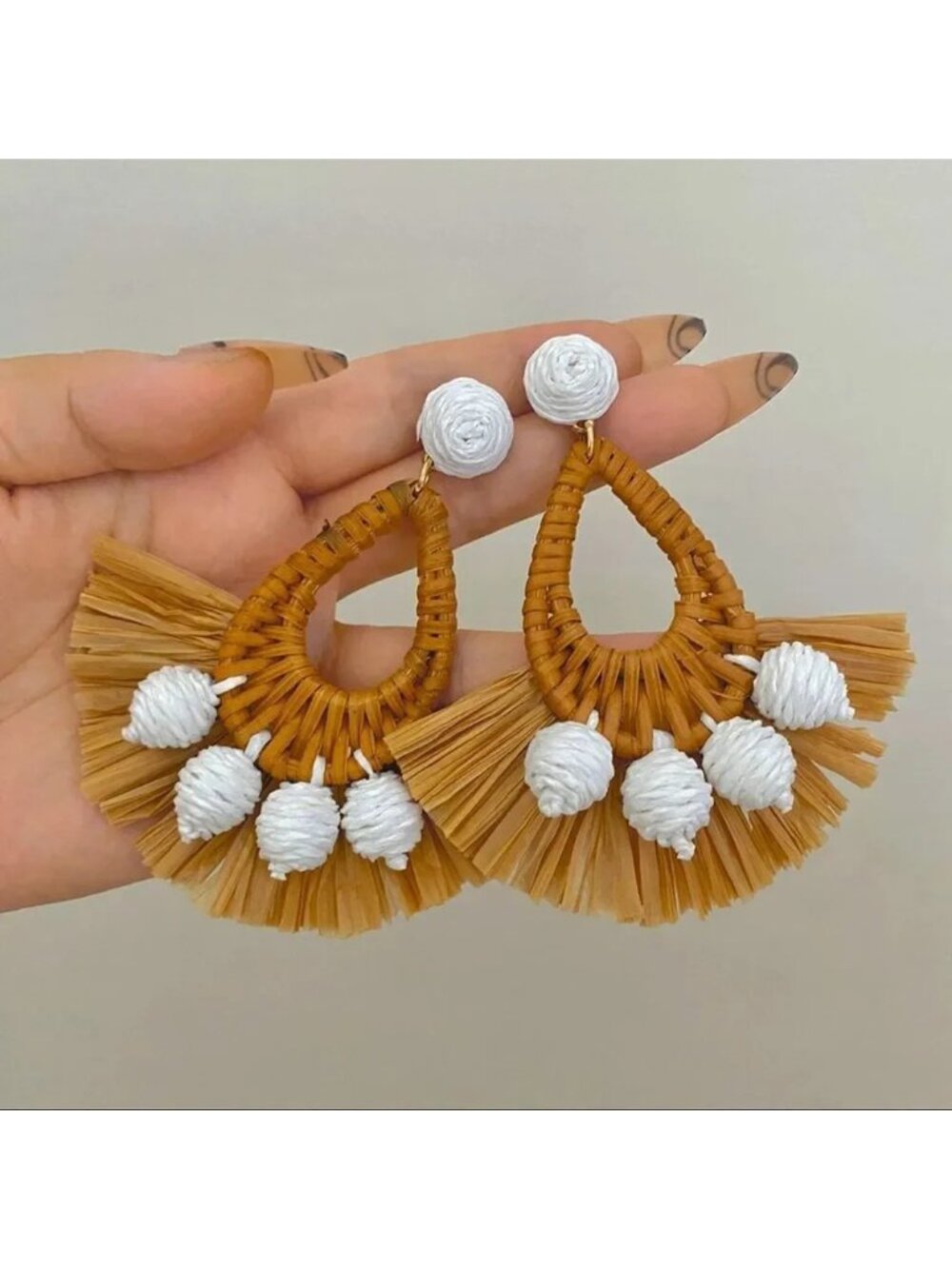 Mykonos Bohemian Raffia Rattan Breaded Earrings